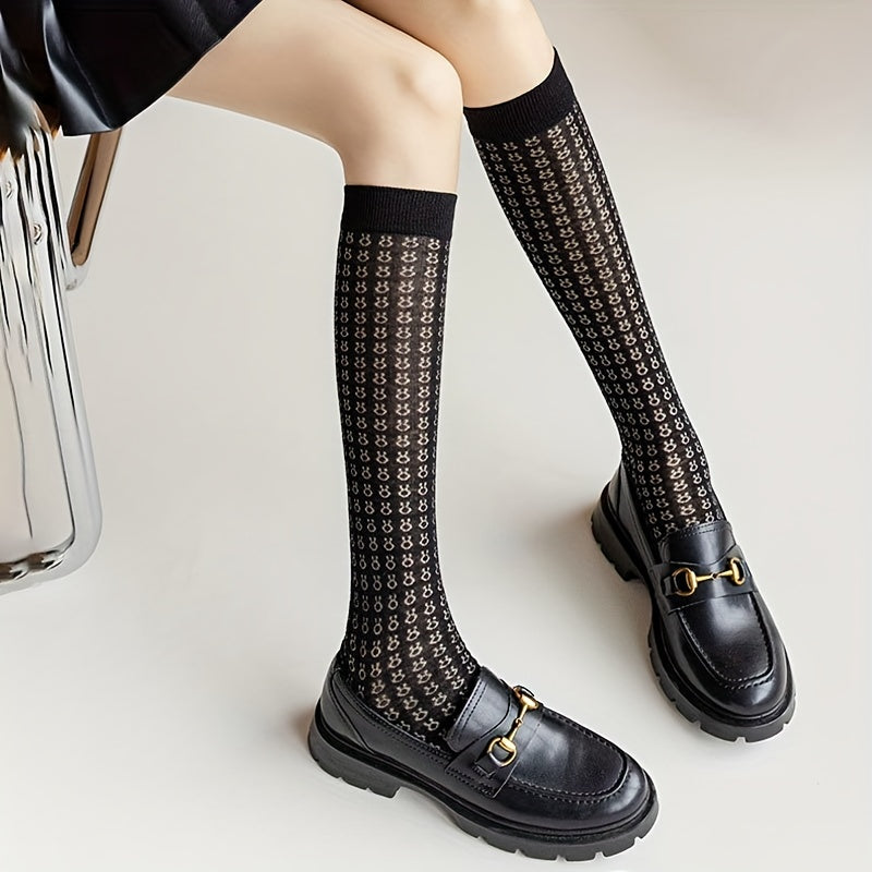 Bunny Jacquard Calf Socks Lolita Hollow Out Mesh Knee High Socks