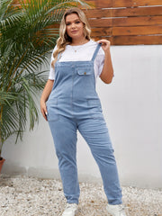Women's Plus Button Flap Detail Denim Overalls