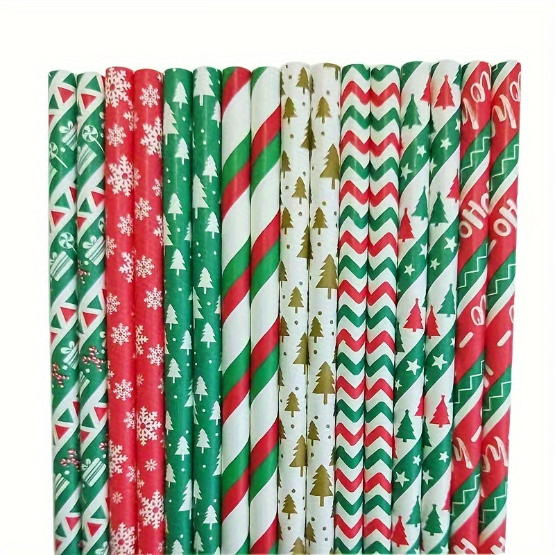 25pcs Mixed Christmas Paper Straws Santa Claus Xmas Party Decor Drink Straws