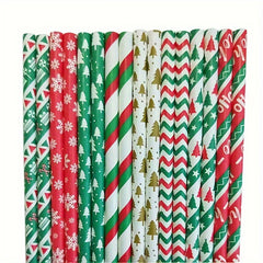 25pcs Mixed Christmas Paper Straws Santa Claus Xmas Party Decor Drink Straws