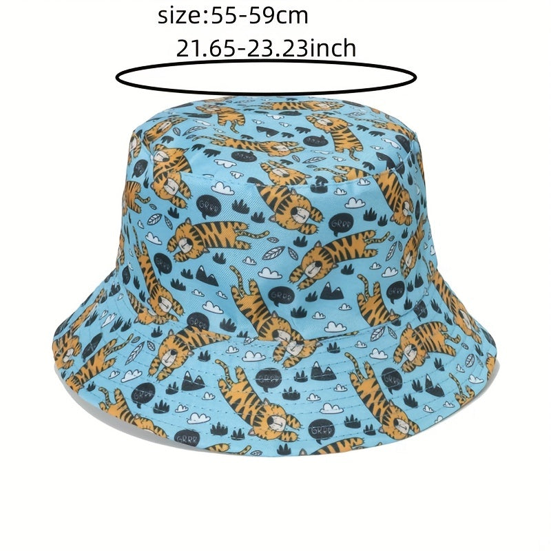 Animal Print Bucket Hat Lightweight Sunscreen Fish Tiger Flamingo Shark Dinosaur