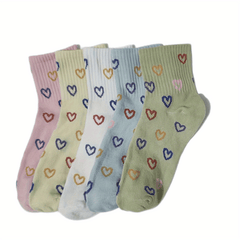 Heart Print Socks Soft & Comfy Short Socks Women's Stockings
