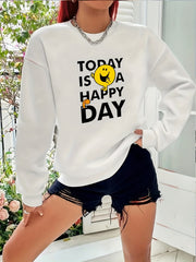 Letter Graphic Cartoon Pullover Sweatshirt Long Sleeve Crew Neck Casual Sports