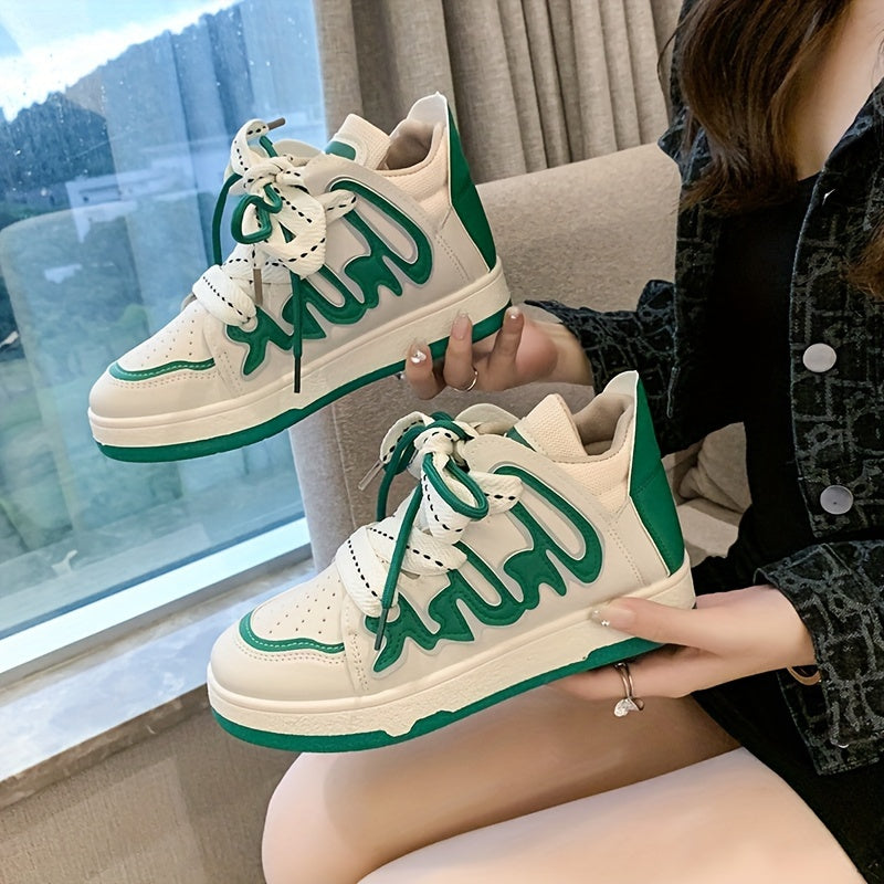 Women's Letter Pattern Breathable Skate Shoes Lightweight Sports Sneakers