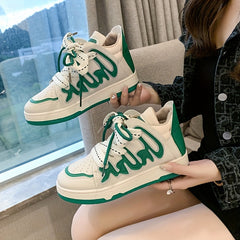 Women's Letter Pattern Breathable Skate Shoes Lightweight Sports Sneakers