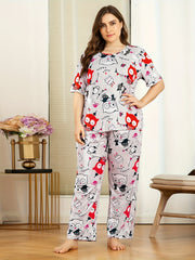 Women's Plus Owl & Cakes Print Short Sleeve Pajama Set