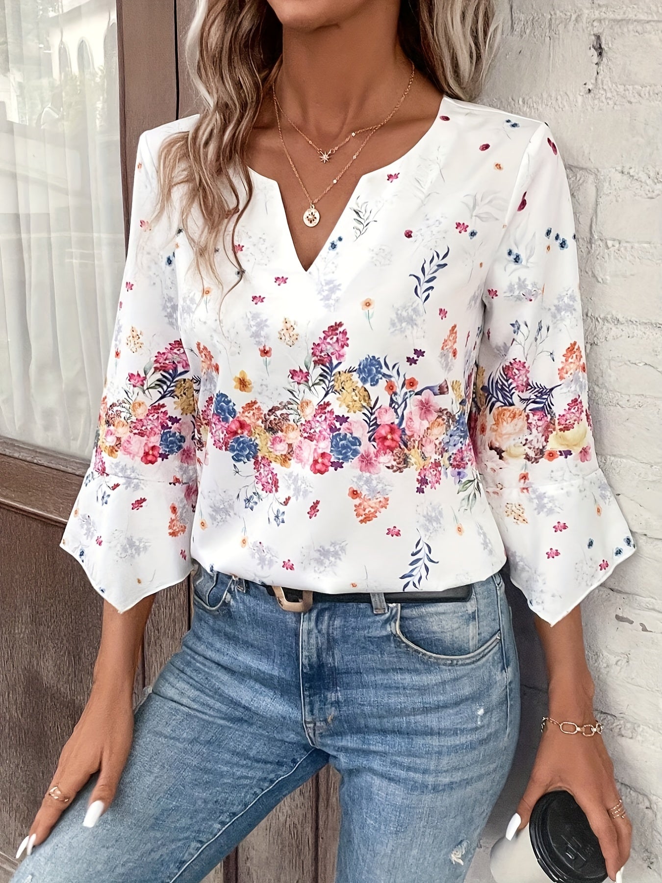 Floral Print Sleeve Blouse