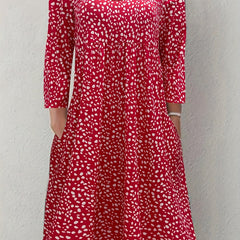 Dot Print Half Sleeve Round Neck Dress With Pockets