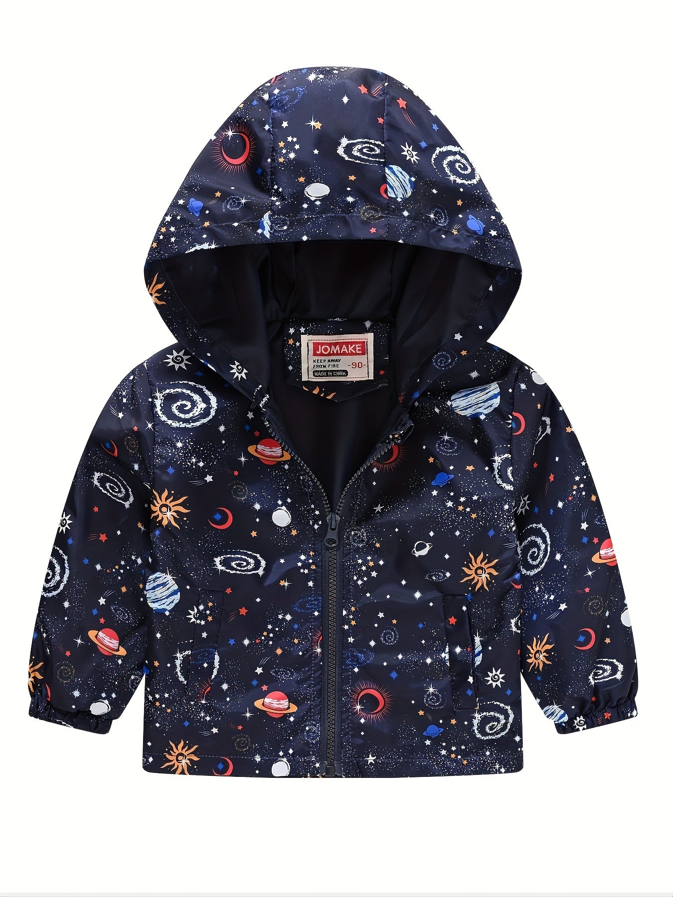 Kids Dino Print Zip Hoodie Cardigan Collar Jacket