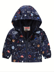 Kids Dino Print Zip Hoodie Cardigan Collar Jacket