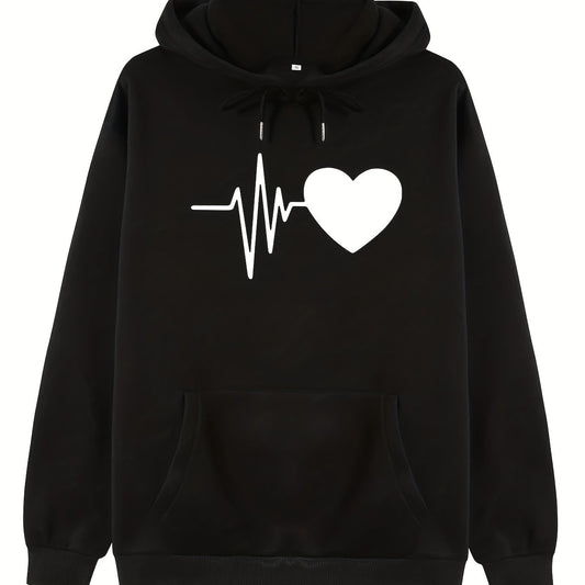 Heart Print Hoodies Casual Drawstring Long Sleeve Sweatshirt