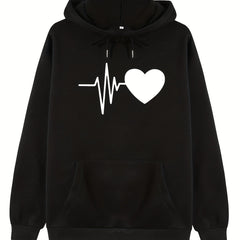 Heart Print Hoodies Casual Drawstring Long Sleeve Sweatshirt