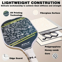 Pickleball Paddle Fiberglass Face 16mm Polypropylene Honeycomb Core Edge Guard