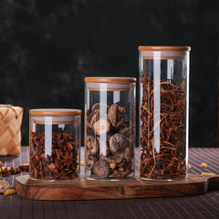 12pcs Glass Storage Jar Candy Jars With Lids Food Container Airtight Bamboo Lid