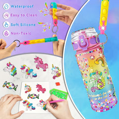 DIY Water Bottle Kit for Girls, Unicorn Mermaid Design, Diamond Painting Craft