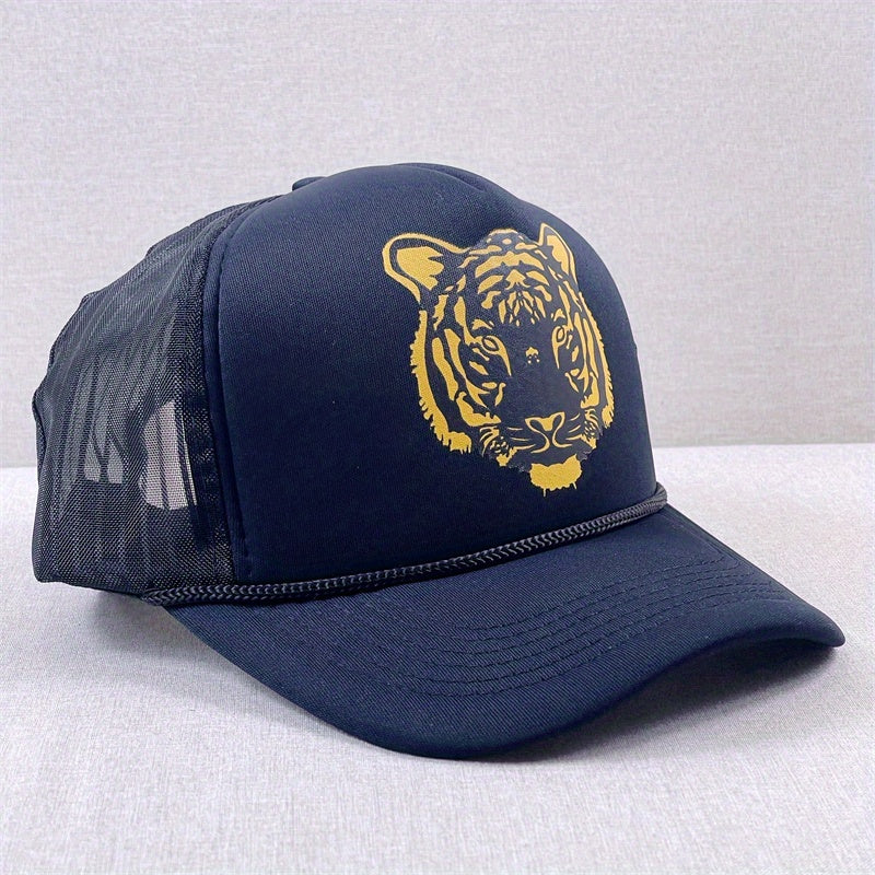 Tiger Head Print Trucker Hat Mesh Baseball Cap Hip Hop Adjustable Dad Hats