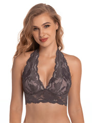 Women's Lace Halterneck Bras Unlined Solid Bras