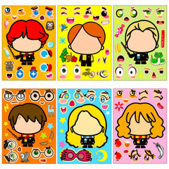 6pcs Graffiti Puzzle Stickers Big Head Cartoon Character Make A Face Stickers
