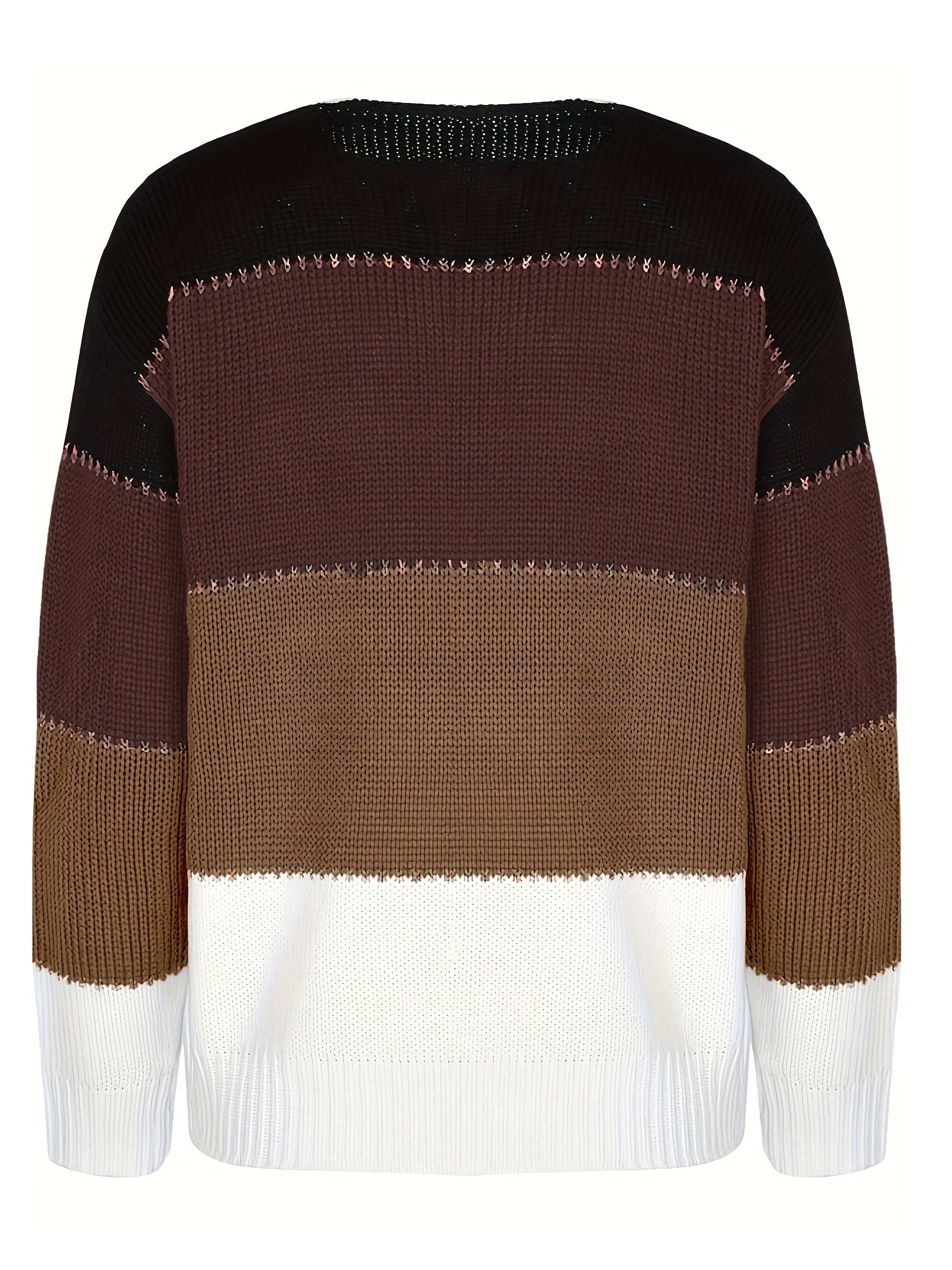 Colorblock Long Sleeve Round Neck Casual Sweater