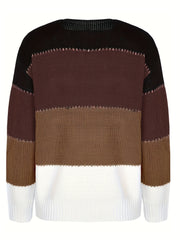Colorblock Long Sleeve Round Neck Casual Sweater