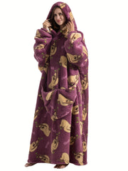 Sloth Pattern Sherpa Fleece Nightgown
