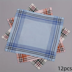 12 Pack Men's Pocket Squares Navy Burgundy Pink Green Brown Beige Gray