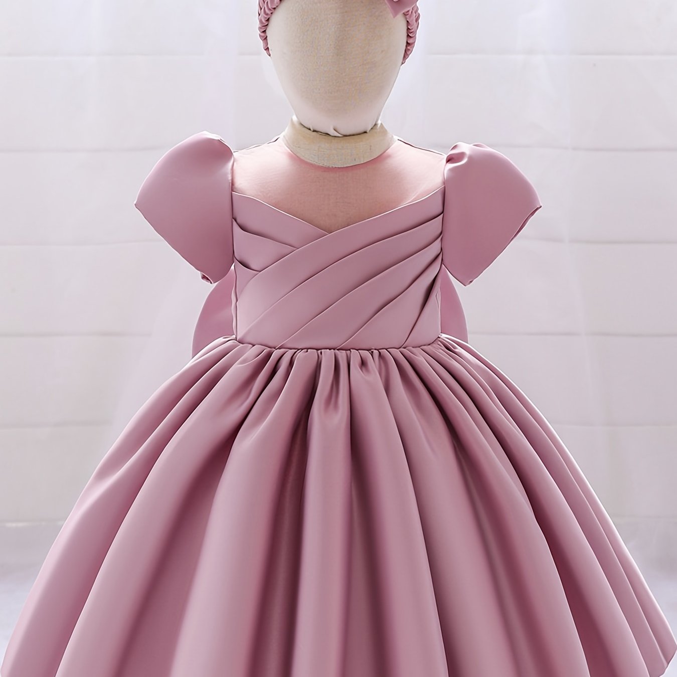 Girls Mesh Stitching Bow Princess Dress & Bow Headband Set