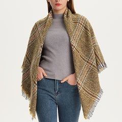 Checkered Triangle Tassel Scarf Warm Soft Fringe Yellow Blanket