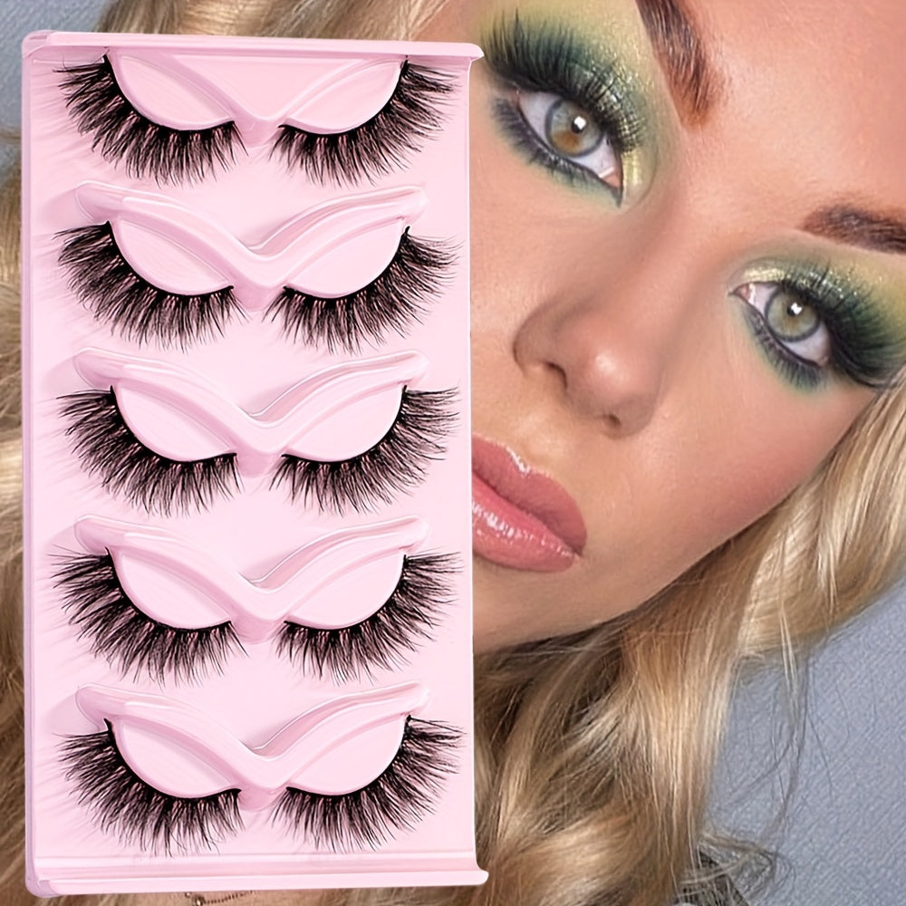 Fluffy Cat Eye Lashes 5 Pairs Wispy Faux Mink Eyelashes