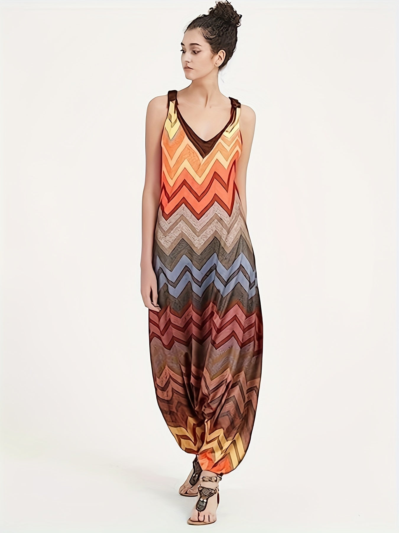 Print V Neck Harem Jumpsuit Spaghetti Strap Casual Summer Women's Clothing