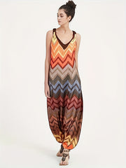 Print V Neck Harem Jumpsuit Spaghetti Strap Casual Summer Women's Clothing
