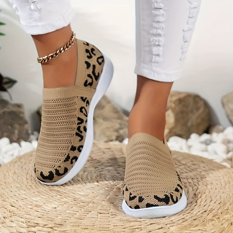 Leopard Print Breathable Walking Shoes Slip-on Sneakers