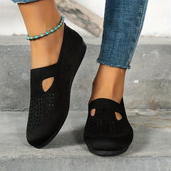 Women's Cut out Flat Shoes Knitted Slip On Low Top Casual Walking Flats