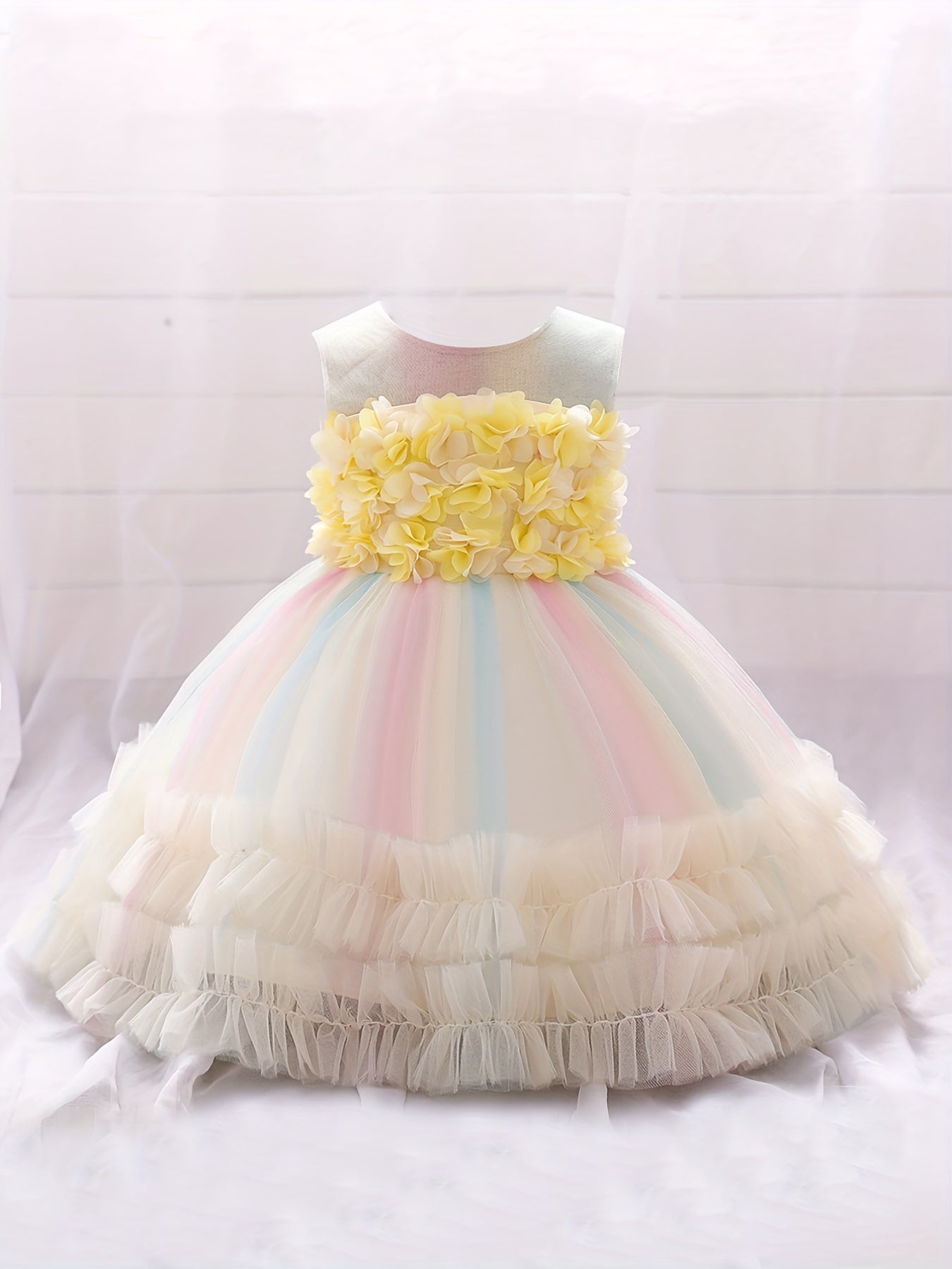 Baby Girls Gorgeous Gown Dress Mesh Appliques Princess Dress Tutu Dress