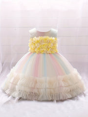 Baby Girls Gorgeous Gown Dress Mesh Appliques Princess Dress Tutu Dress