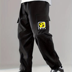 Print Drawstring Cargo Pants Men's Casual Outdoor Trousers