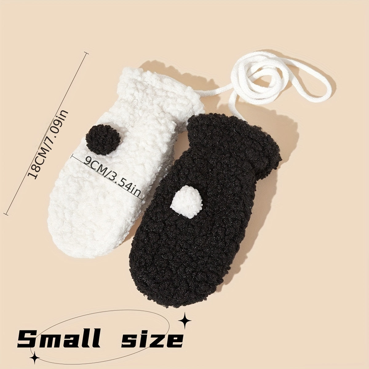 Kids Double Layer Gloves for Autumn/Winter Warmth with Lanyard