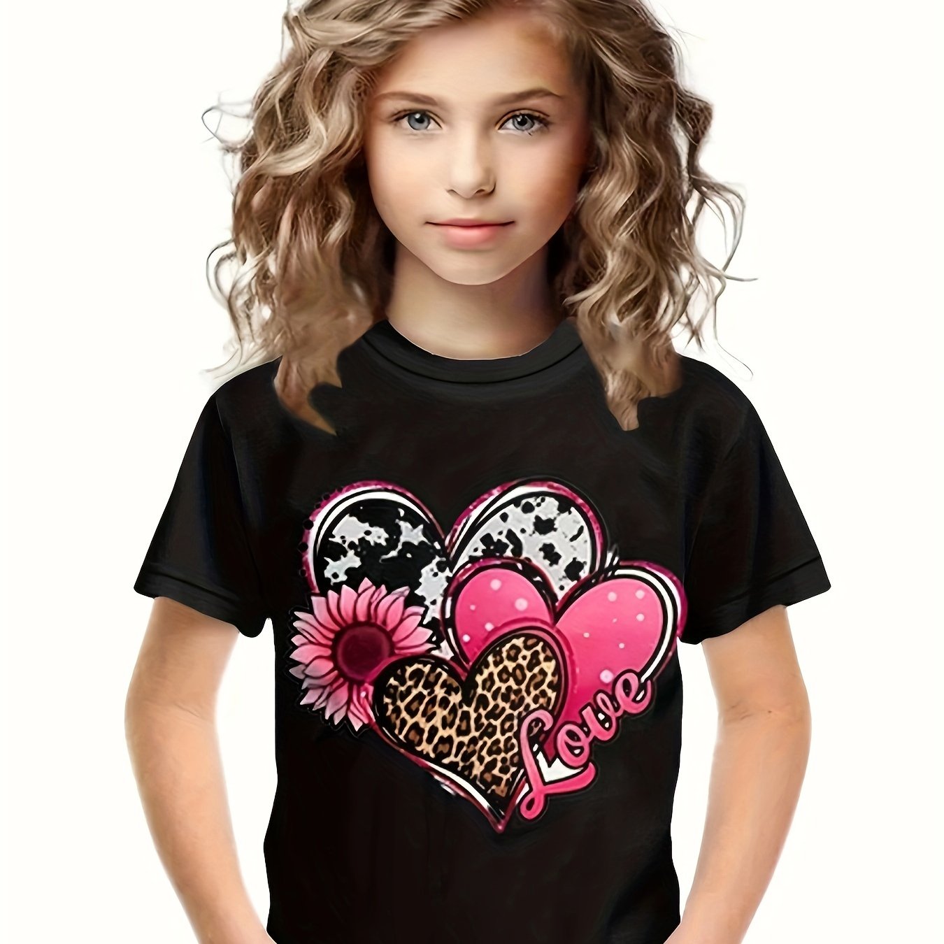 3D Heart Graphic LOVE Print Tee Short Sleeve Summer Sports T-shirt
