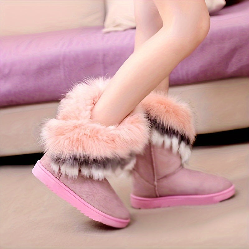 Women's Suede Snow Boots Faux Rabbit Fur Winter Ankle Boots