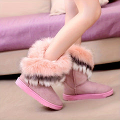 Women's Suede Snow Boots Faux Rabbit Fur Winter Ankle Boots