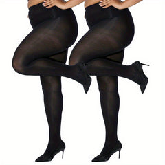 2 Pairs Plus Size Casual Pantyhose Set Women's Plus Elastic Control Top Tights
