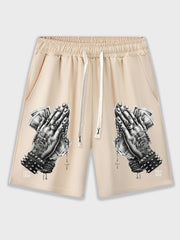 Men's Thin Prayer Hand Print Drawstring Shorts