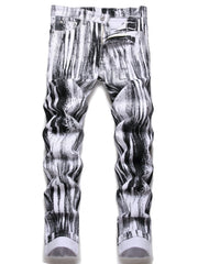 Insect Pattern Cotton Jeans Men's Casual Allover Print Denim Pants