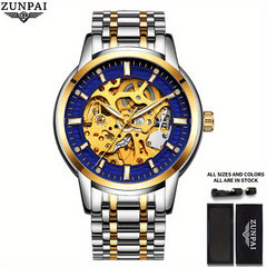 ZUNPAI Business Skeleton Wristwatch Stainless Steel Waterproof Men's Watch