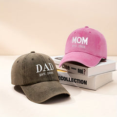 DAD MOM Couple Baseball Cap Embroidery Washed Distressed Casual Sun Hat