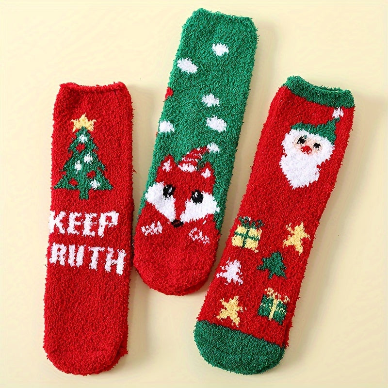 3 Pairs Festive Print Socks Cozy & Soft Women's Stockings
