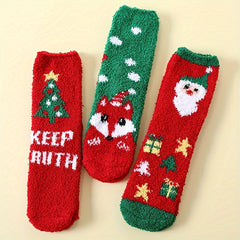3 Pairs Festive Print Socks Cozy & Soft Women's Stockings