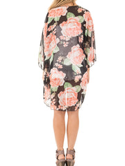 Floral Print Sheer Rash Guard Shirt V Neck Long Sleeve Cover Up