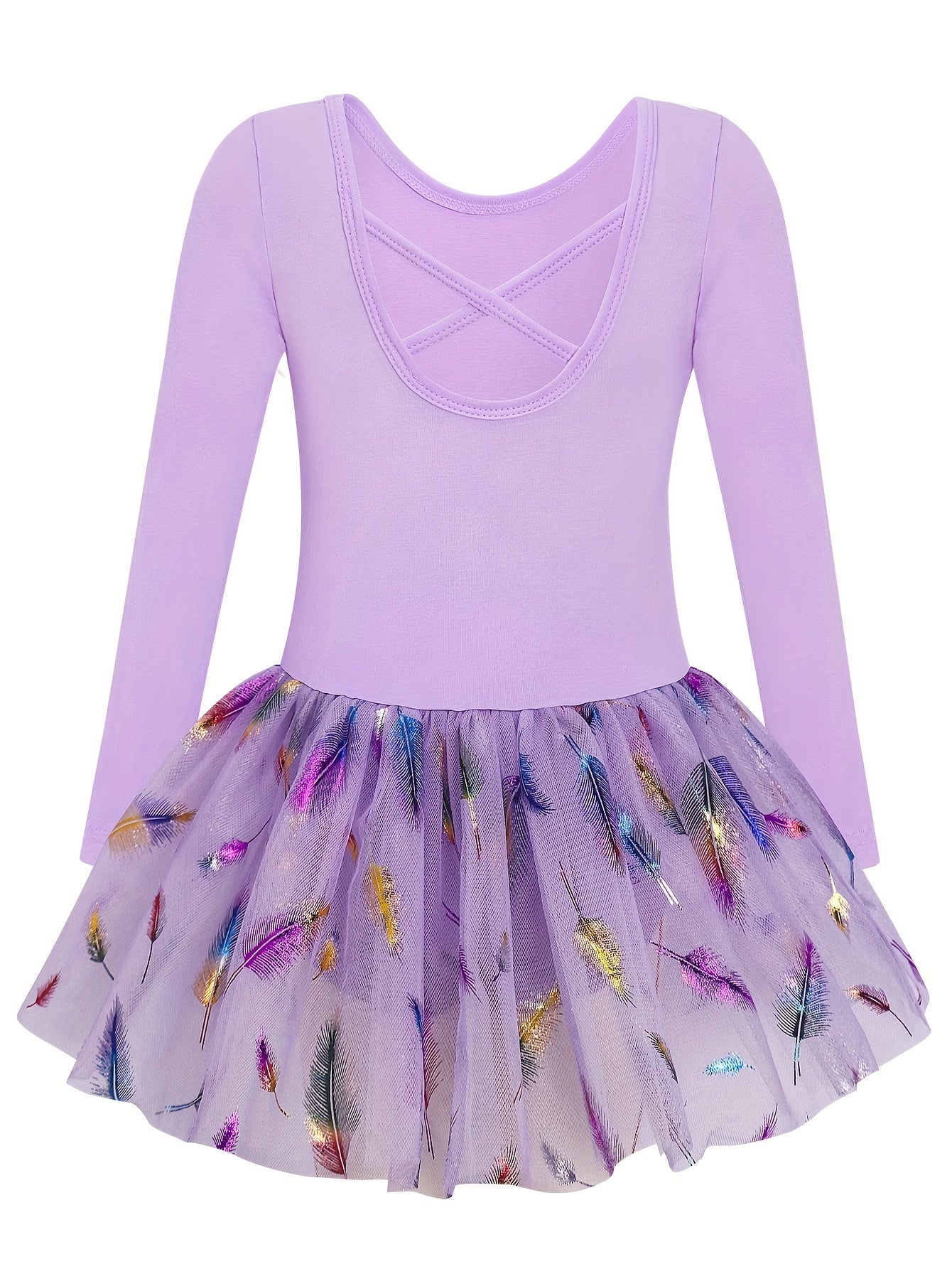 Girls Comfy Cross Back Long Sleeve Tutu Ballet Leotard
