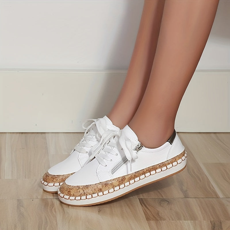Floral Print Flat Sneakers Low Top Shoes Lace Zipper Casual Walking Shoes